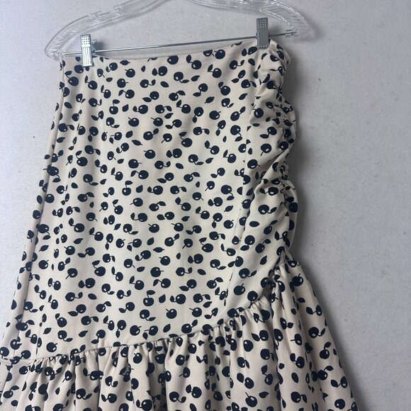 Maeve Anthropologie Flounced Skirt sz M Off White Ivory Black Cherry’s ruched - Picture 4 of 8